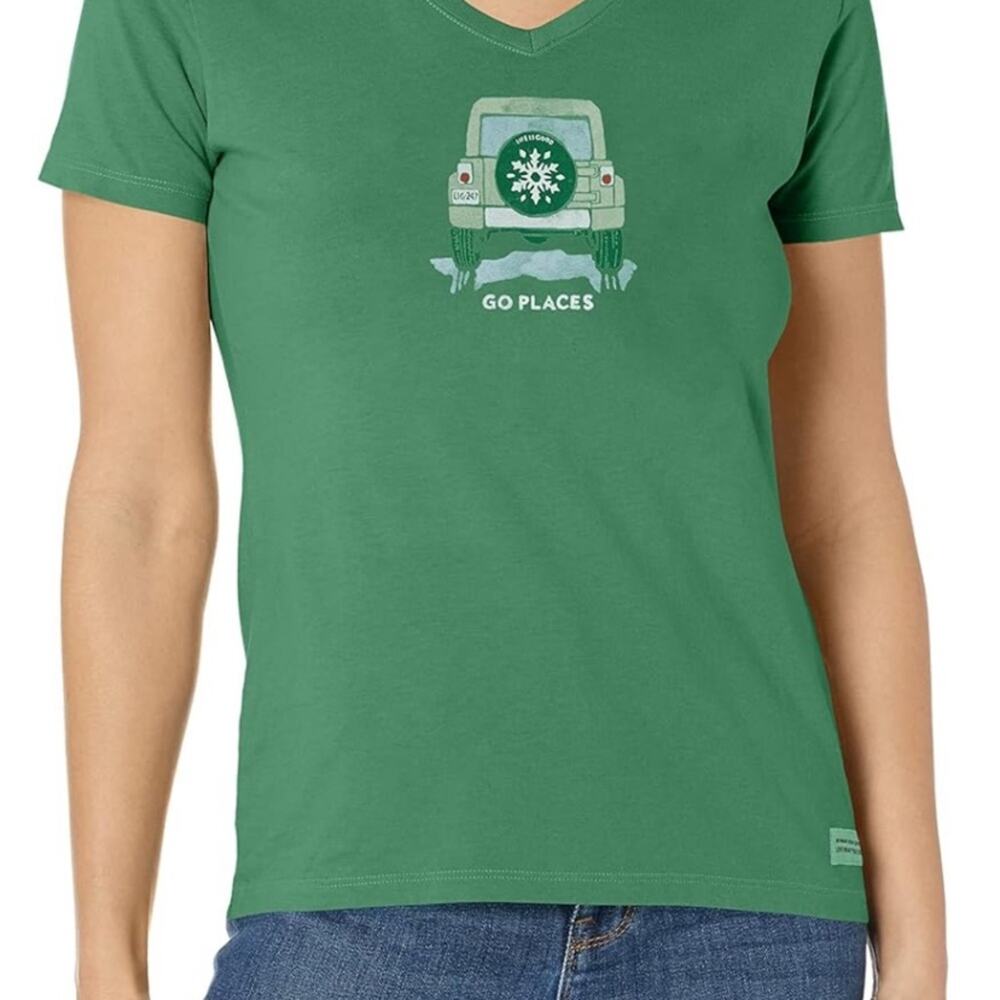 LIfe Is Good Green Go Places Snowflake Crusher Tee XL